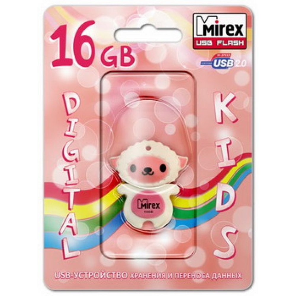 USB Флешка 16GB Mirex SHEEP, USB 2.0, бело-розовая