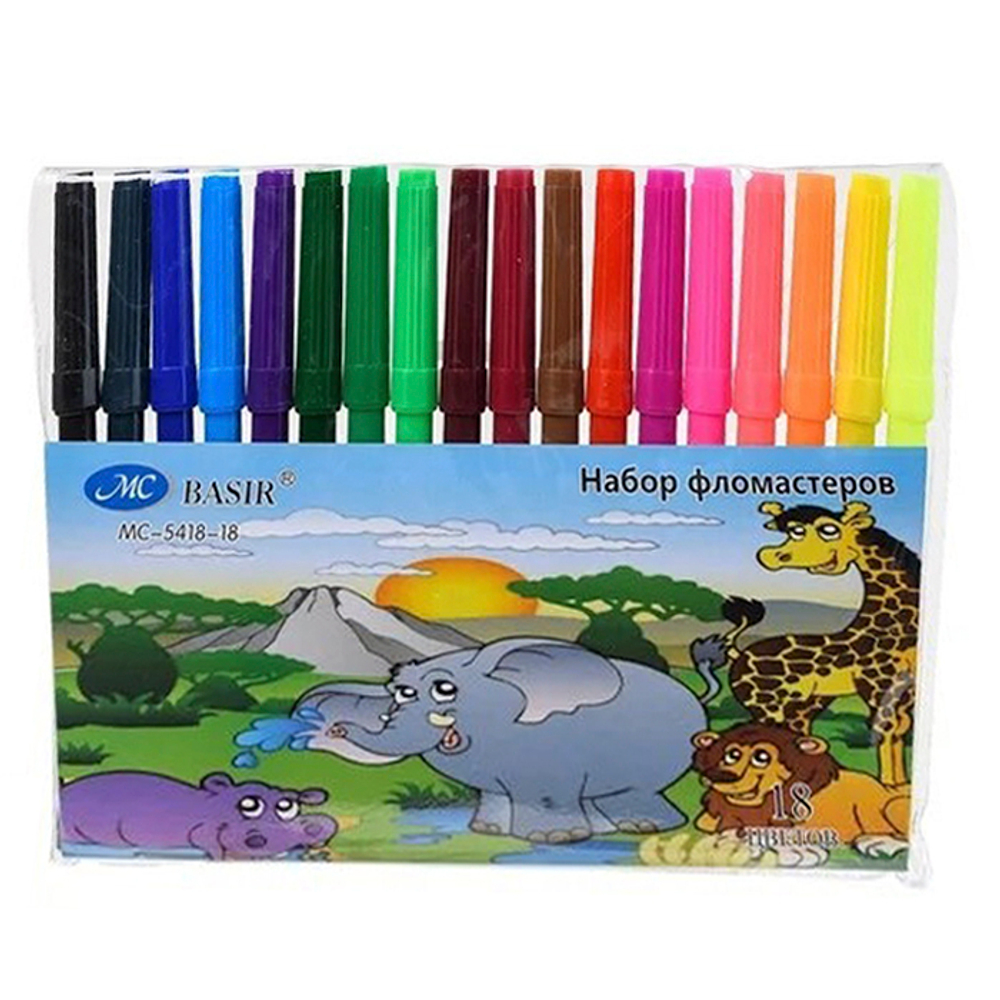 Фломастеры Basir, серия "Животные", разноцветные, набор 18 шт