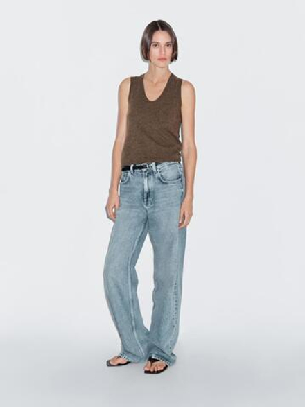 Massimo Dutti Топ из смесовой шерсти с карманом, коричневый
