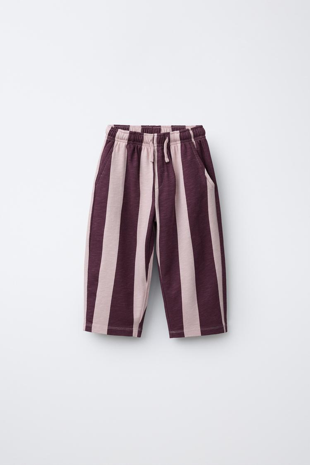 ZARA ПРЯМЫЕ БРЮКИ ИЗ МЯГКОЙ ТКАНИ В ПОЛОСКУ, ЛИЛОВЫЙ