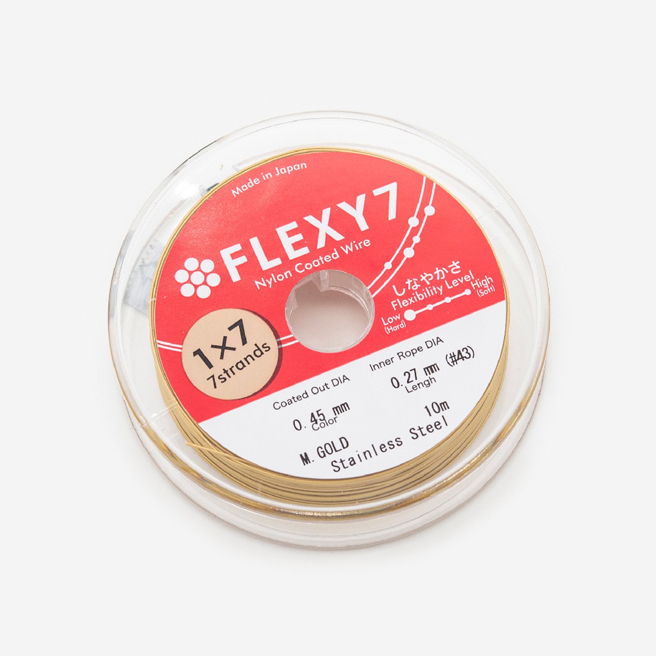 Японский ювелирный тросик FLEXY 7 диаметр 0,45мм, цвет "Сатиновое золото"