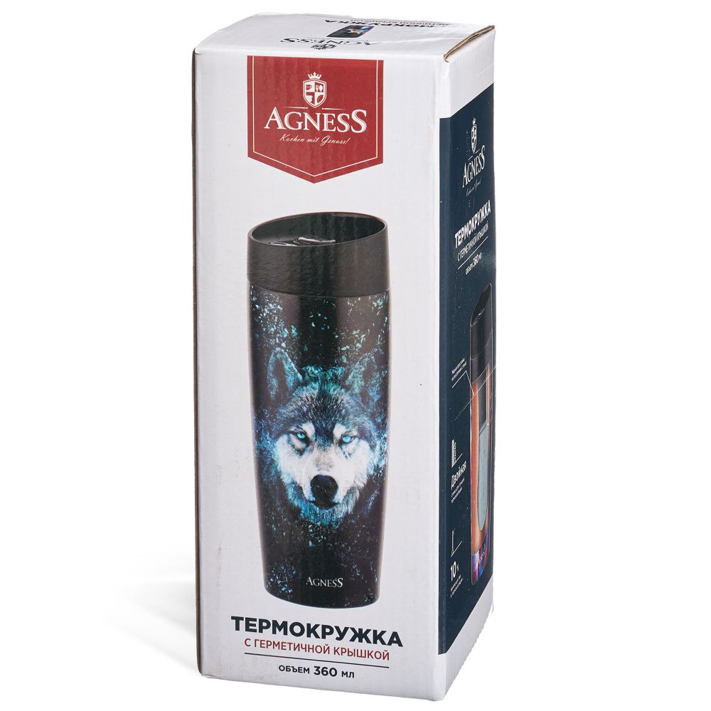 ТЕРМОКРУЖКА AGNESS "CAPYBARA" 360МЛ, КОЛБА НЕРЖ.СТАЛЬ 18/10