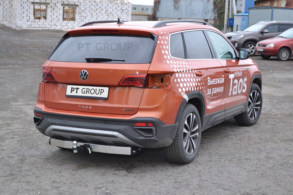 Фаркоп PT GROUP /съемный квадрат/ С нержавеющей Накладкой Volkswagen Taos 2021-(паспорт и сертификат в комплекте)(без электрики) арт.VTS-21-991124.00