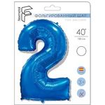 Шар (40"/102 см) Цифра "2" Синий в упаковке / Two