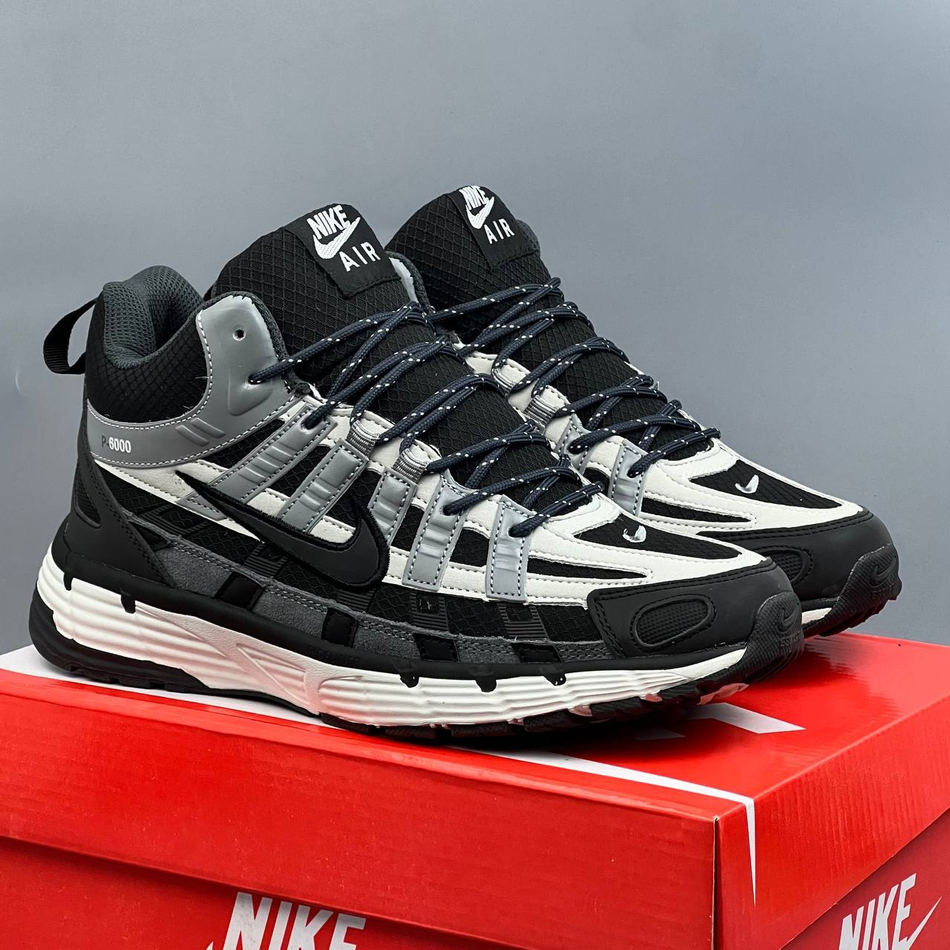 Кроссовки Nike P-6000 на меху #376 (ч.-бел.)