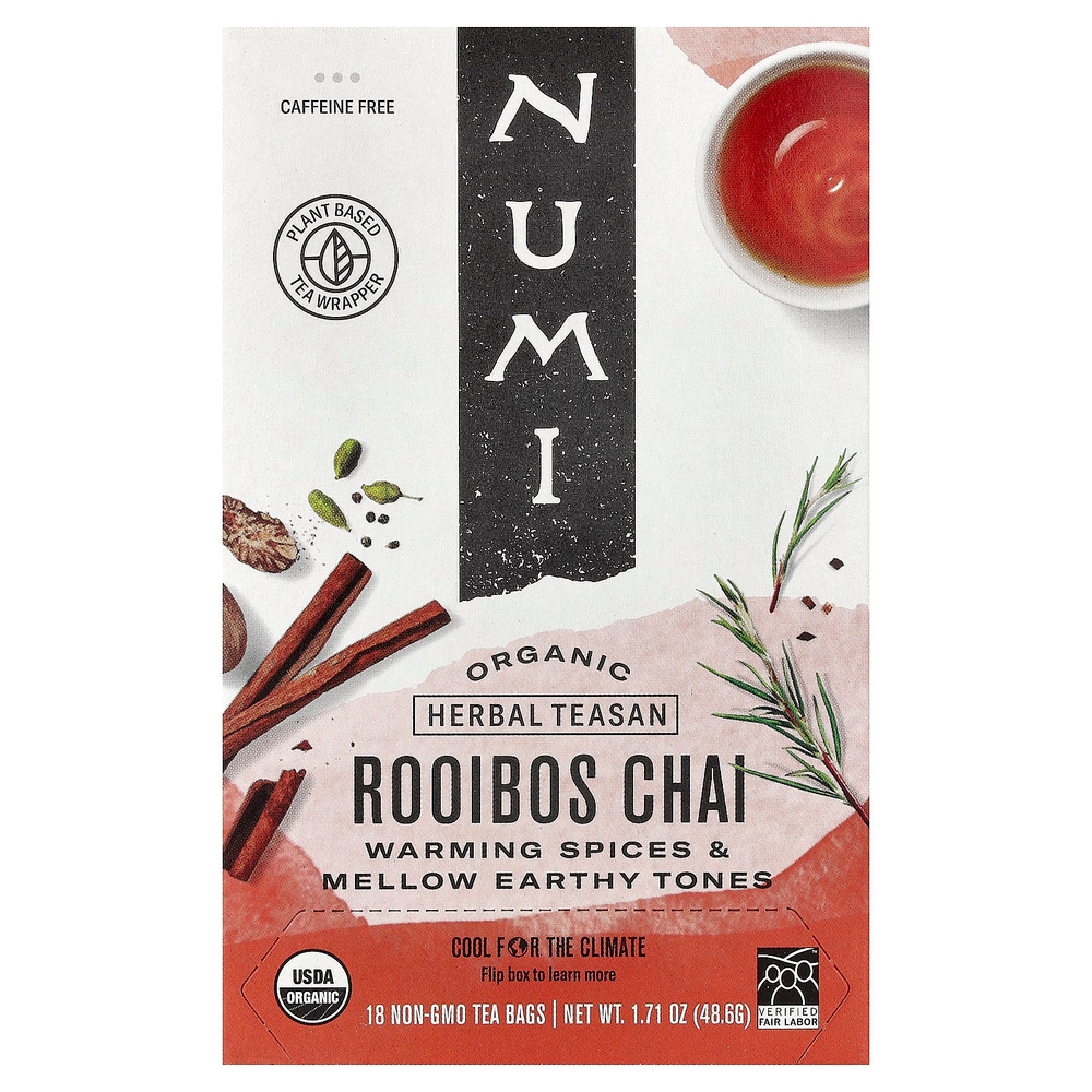 Numi Tea, Organic Herbal Teasan, чай ройбуш, без кофеина, 18 чайных пакетиков, 48,6 г (1,71 унции)