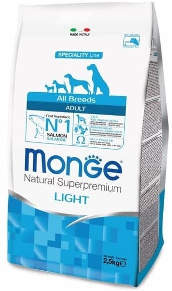 Monge Dog 2,5кг Speciality Light корм для собак всех пород низкоколорийный лосось с рисом
