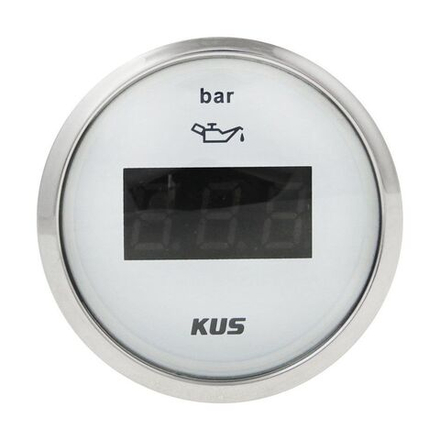 Указатель давления масла цифровой 0-5 бар, белый циферблат, нержавеющий ободок, д. 52 мм