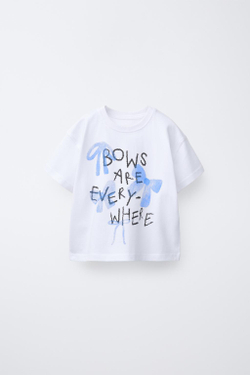 ZARA ФУТБОЛКА С ПРИНТОМ, СИНИЙ