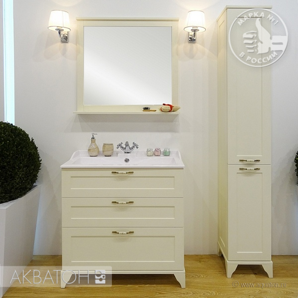 Тумба под раковину Акватон Леон 80 Н, дуб бежевый