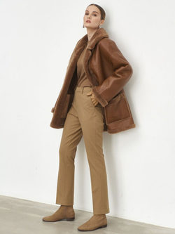 Двусторонняя дубленка из овечьей шерсти тедди чебурашка