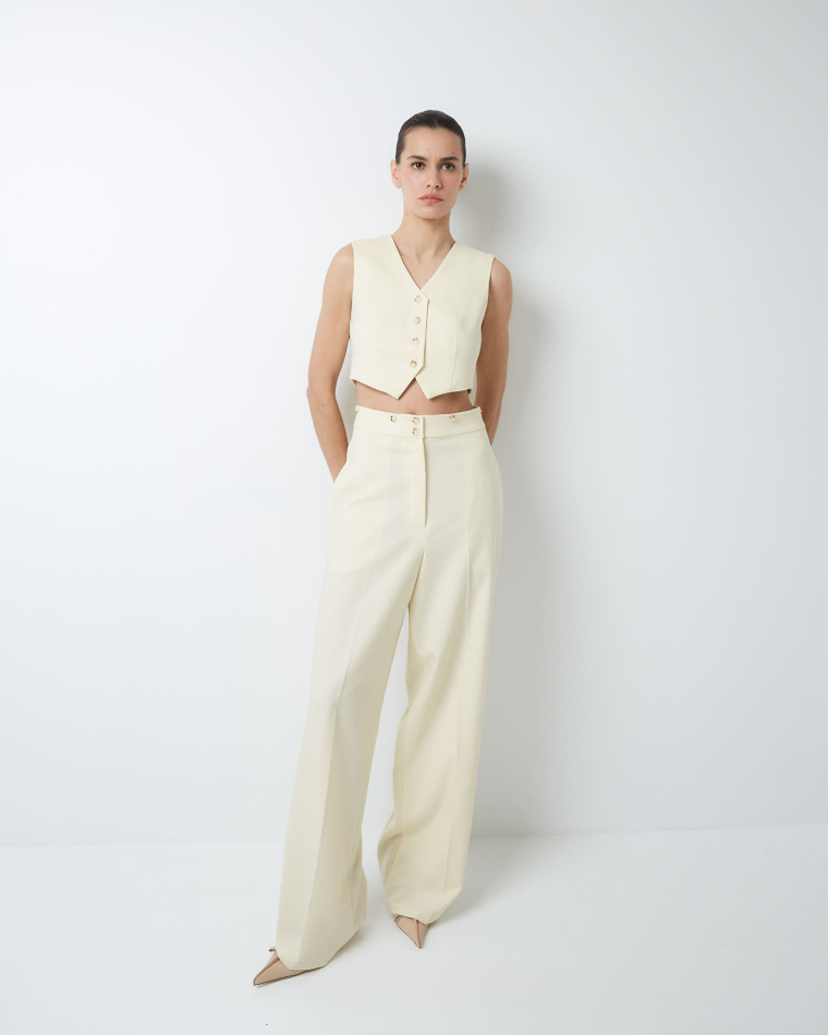 Брюки с регулируемым хлястиком из шерсти белый шоколад