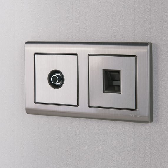 Лицевая панель Werkel розетки RJ45 и RJ11 глянцевый никель WL02-RJ-CP 4690389100406