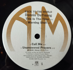 Винтажная виниловая пластинка LP Dennis De Young Back To The World (USA 1986)