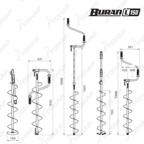 Ледобур BURAN 150L левое вращение, цельнотянутый шнек (LB-150L) Тонар