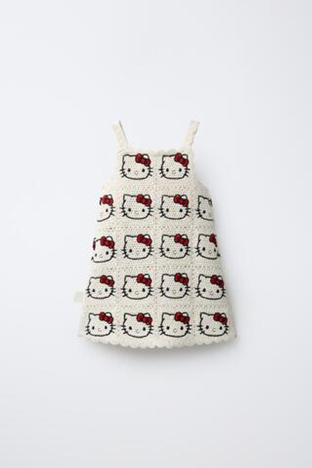 ZARA ВЯЗАНОЕ ПЛАТЬЕ HELLO KITTY © SANRIO, ЭКРЮ/ЧЕРНЫЙ