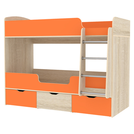 Кровать двухъярусная КарИВи Малыш Двойняшка 80х180 Дуб Сонома Оранжевый