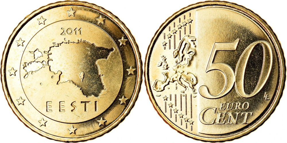 Эстония 50 евроцентов, 2011-2022 Карта XF