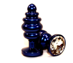 Синяя рифлёная пробка с прозрачным кристаллом - 7,3 см. (Цвет: прозрачный)