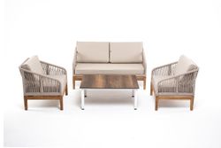 "Канны" лаунж-зона 4-местная из роупа со столиком "Канны" цвета "дуб", основание дуб, роуп бежевый