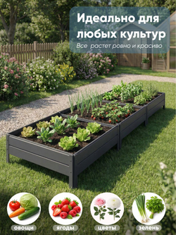 Грядка Ивановская 1х3 метра, борт 20см Серый графит (RAL 7024), (сборка: саморезы)