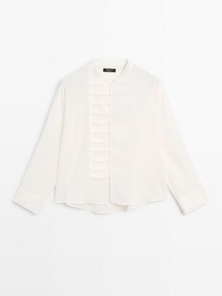 Massimo Dutti Рубашка с круглым вырезом и пуговицами, натуральный/кремовый