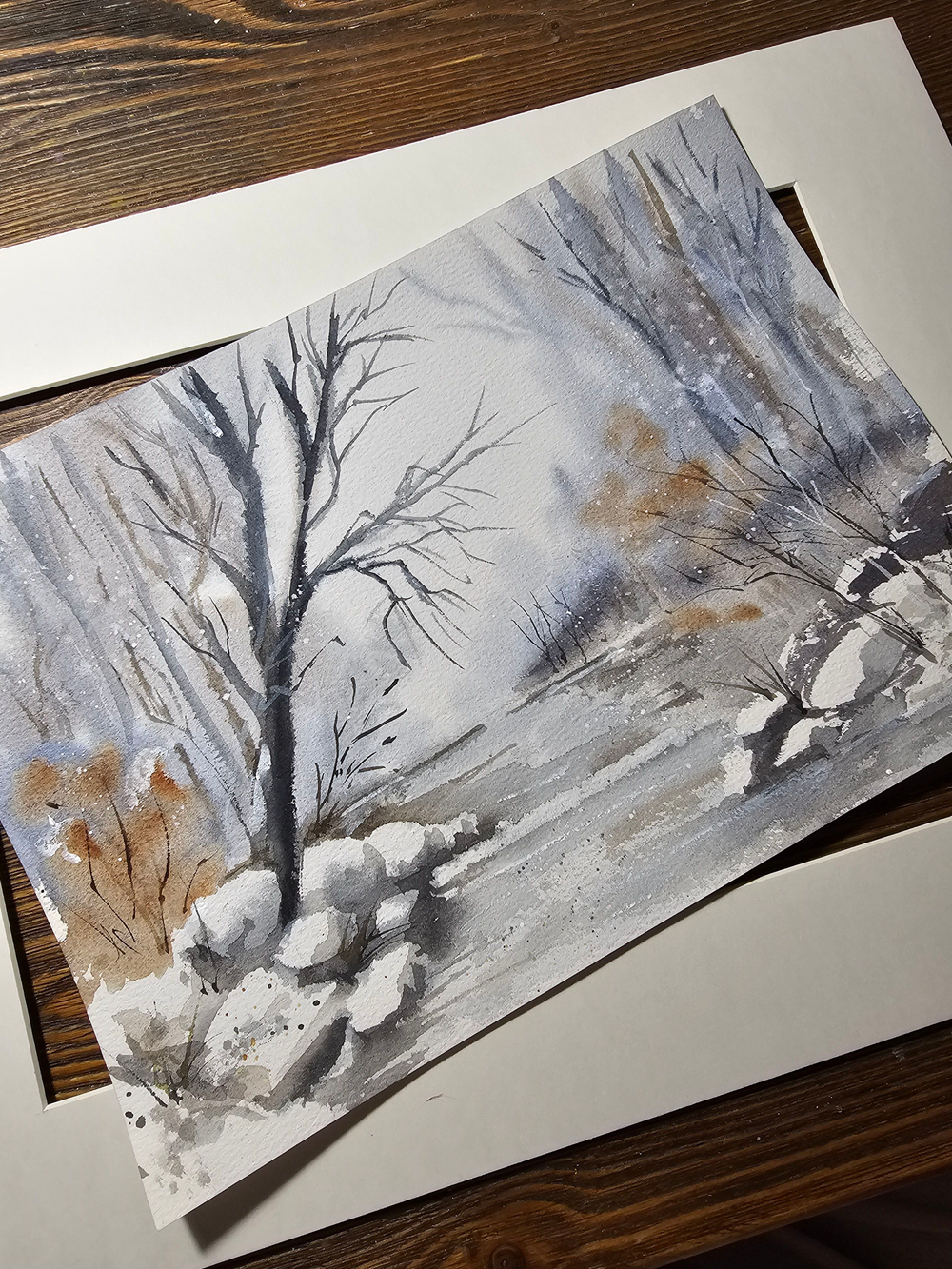 Картина авторская акварельная в паспарту 30х40 см на стену для интерьера "Предзимье"