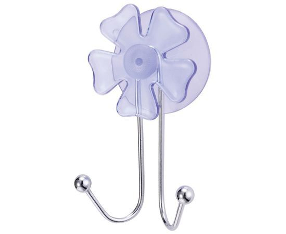 Крючок для ванной двойной Цветок, металл, крепление присоска, Рыжий Кот