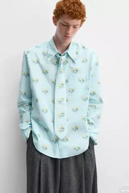ZARA  X HARRY LAMBERT, ГАЛСТУК С ПРИНТОМ, НЕБЕСНО-ГОЛУБОЙ