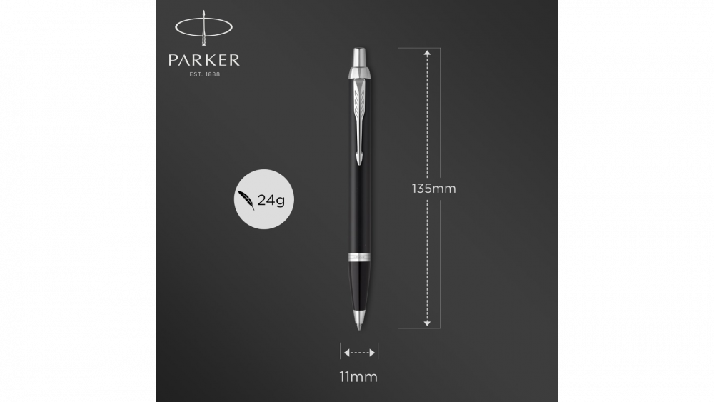 Шариковая ручка Parker IM Metal Black CT лак матовый, стержень: M, цвет чернил: black, в подарочной упаковке.