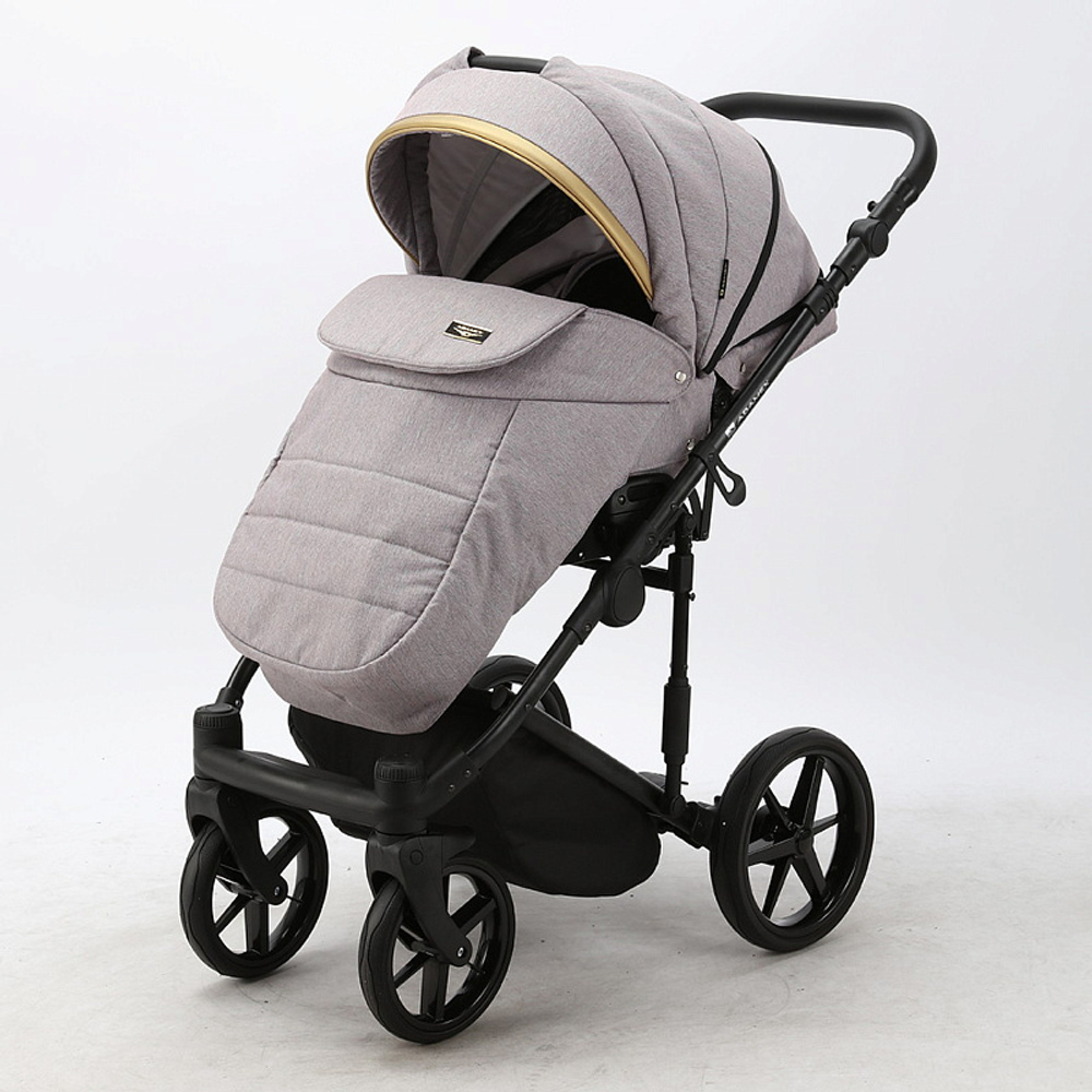 Детская коляска Adamex Rimini 2 в 1 RI14-LUX СЕРО-РОЗОВ+СЛИВОВ.КОЖА+ЗОЛОТО.ОТДЕЛКА