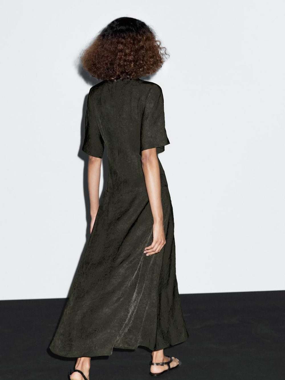 Massimo Dutti Длинное платье из сатина с короткими рукавами, бирюзовый