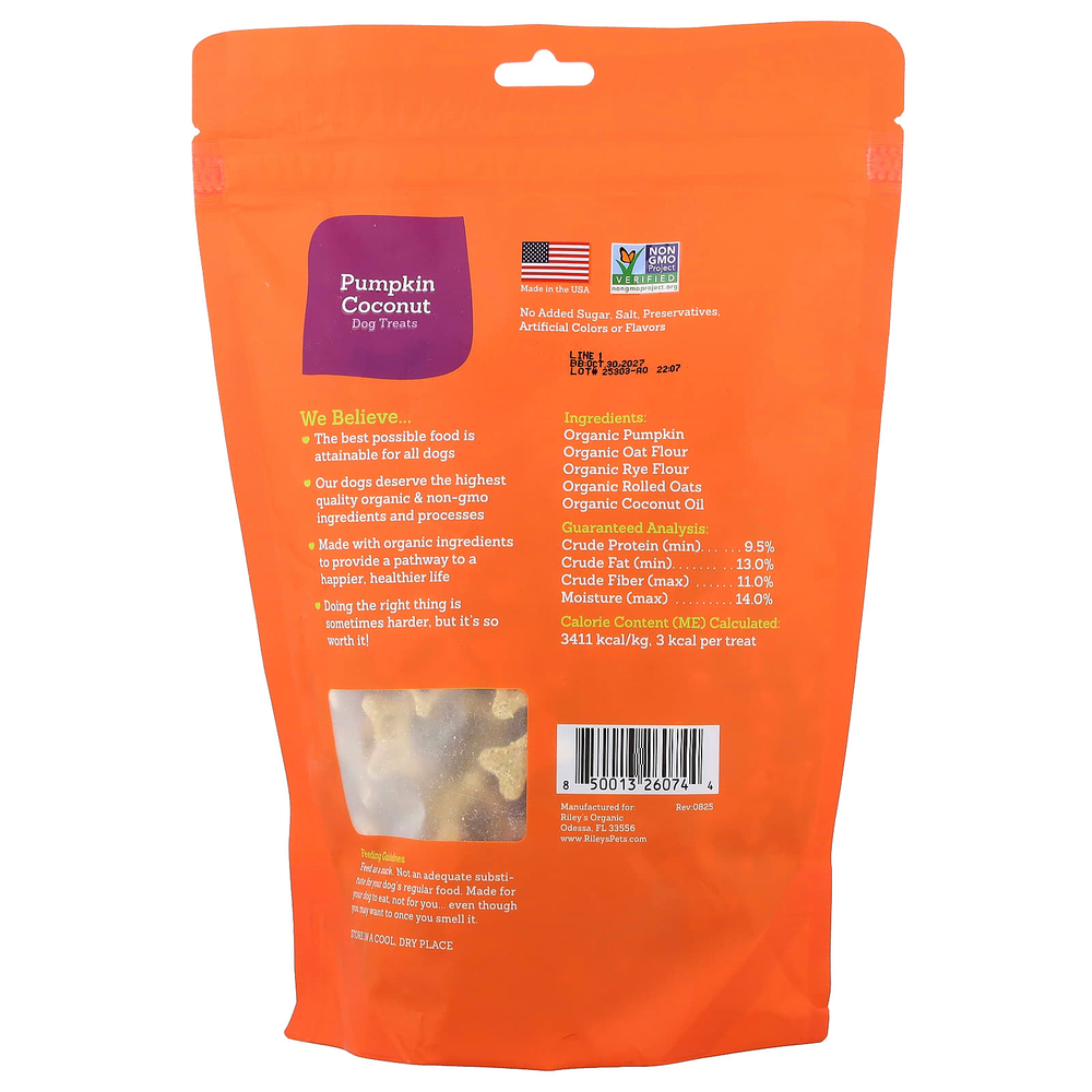 Riley’s Pets, лакомства для собак, тыква и кокос, 340 г (12 унций)