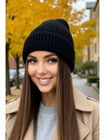 шапка вязаная с отворотом зимняя теплая