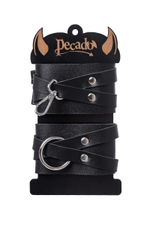Черные кожаные оковы с двумя перекрёстными ремешками (Цвет: черный)