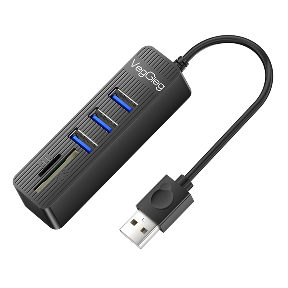 Картридер-хаб 5 в 1 VegGieg | 3×USB 2.0 + SD + microSD | Без драйверов