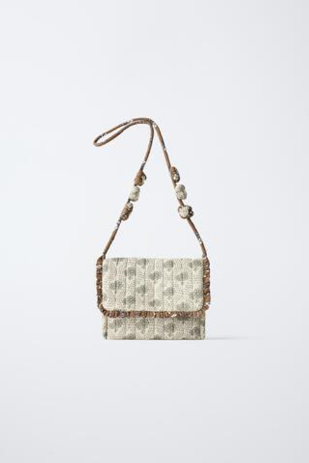 ZARA СУМКА С ЦВЕТОЧНЫМ ПРИНТОМ, ЭКРЮ