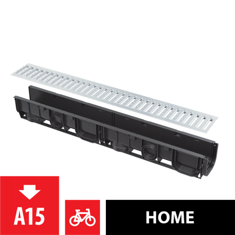 AVZ101-R101 Дренажный канал 100 мм без рамки с оцинкованной решеткой Т-образного профиля