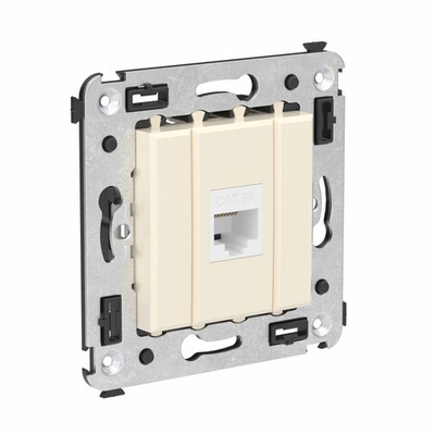 Компьютерная розетка RJ-45 без шторки в стену, кат.6А одинарная, "Avanti", "Ванильная дымка"