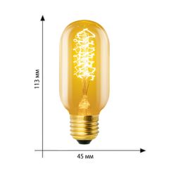 IL-V-L45A-40-GOLDEN-E27 CW01 Лампа накаливания Vintage. Форма цилиндр. длина 113 мм. Форма нити CW. Картон. ТМ Uniel