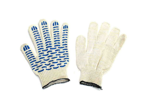 Перчатки х/б 5 нитей  7,5 кл. ПВХ Волна Белые (10шт/уп)(200шт/меш)