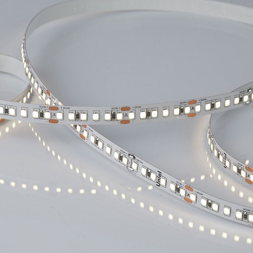 ULS-2835-168LED-m-10mm-IP20-DC24V-14W-m-5M-4000K Гибкая светодиодная лента на самоклеящейся основе. Катушка 5 м. в герметичной упаковке. Белый свет 4000K. ТМ Uniel.