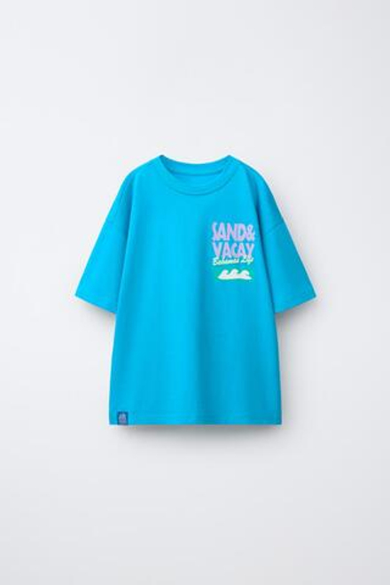 ZARA ФУТБОЛКА С НАДПИСЬЮ, СИНИЙ/БЕЛЫЙ