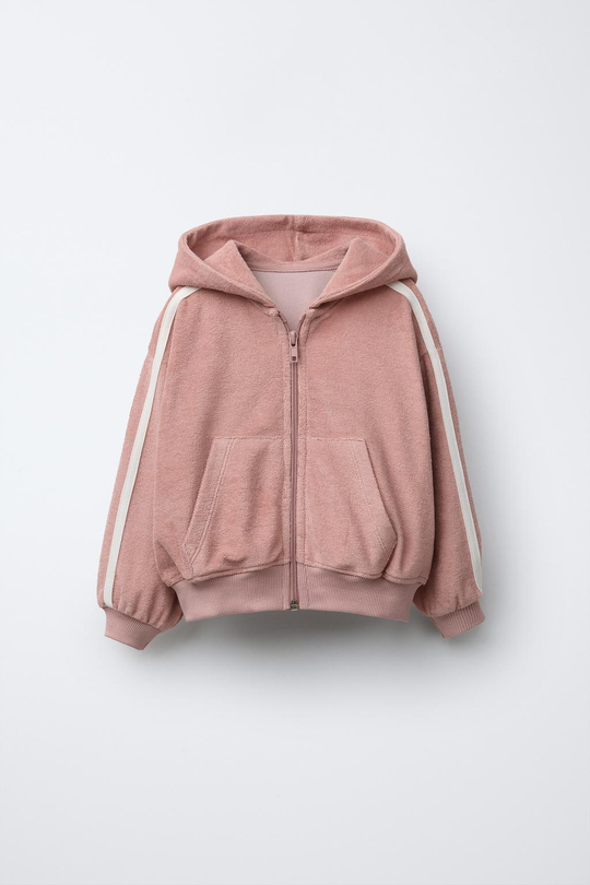 ZARA ХУДИ ИЗ МАХРОВОЙ ТКАНИ С КОНТРАСТНЫМИ ДЕТАЛЯМИ, ЦВЕТ РОЗОВОГО ДЕРЕВА