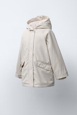 ZARA ПРОРЕЗИНЕННАЯ КУРТКА WATER REPELLENT С ЭФФЕКТОМ МЕХА, ЭКРЮ