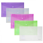 Папка-конверт на кнопке Yalong, A4, 230х330 мм, 140 мкм, ассорти в коробе, прозрачная