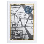 Рамка 10х15 см небьющаяся, багет 14,6 мм, пластик, BRAUBERG "Original Line", белая/золото, 391235