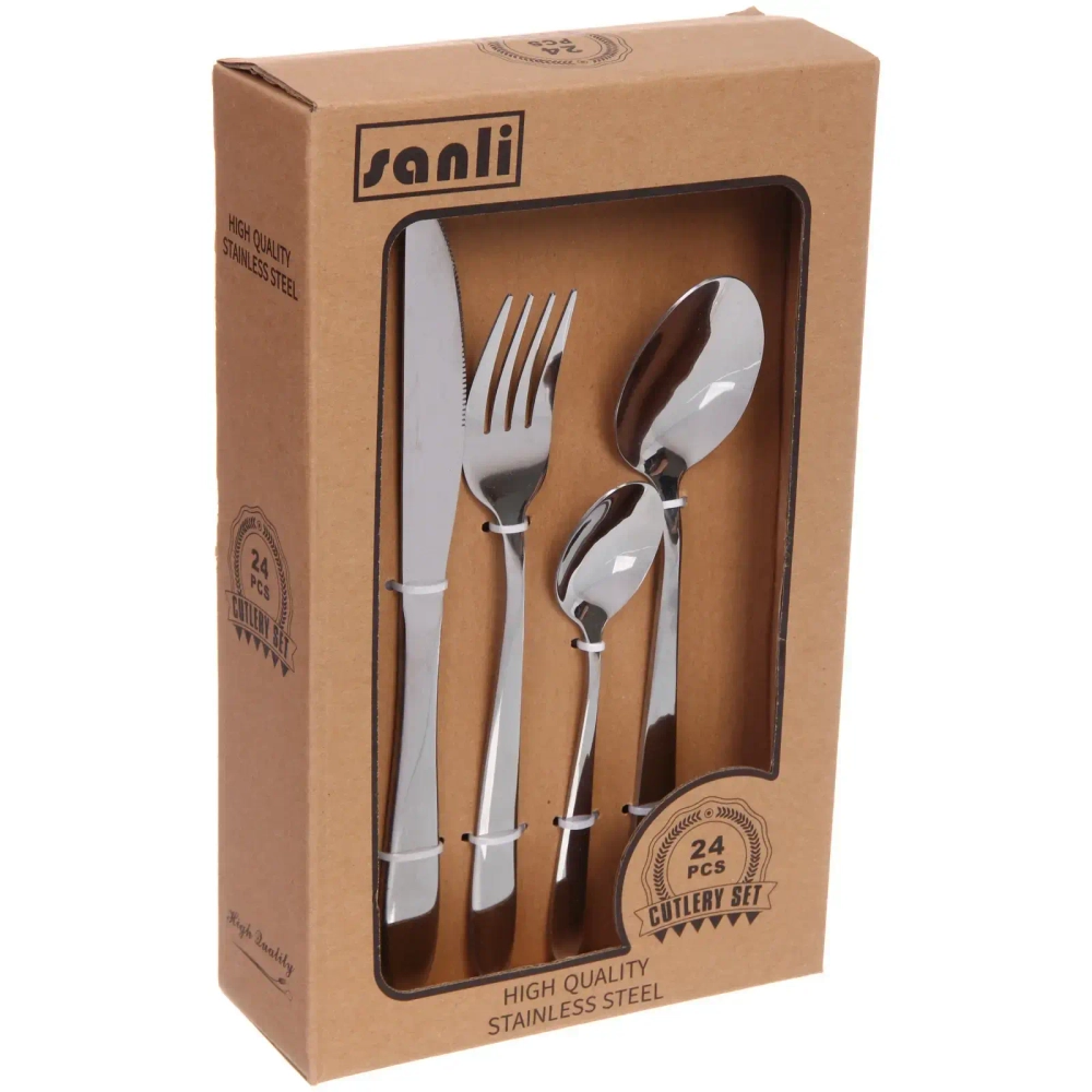 Набор столовых приборов «SANLI» 24шт (6ножей, 6вилок, 6ст.ложек, 6ч.ложек), классика,цвет серебро