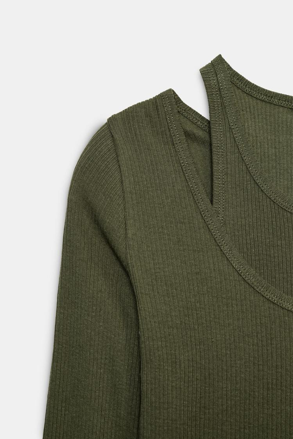 ZARA ДВОЙНАЯ ФУТБОЛКА В РУБЧИК, ХАКИ