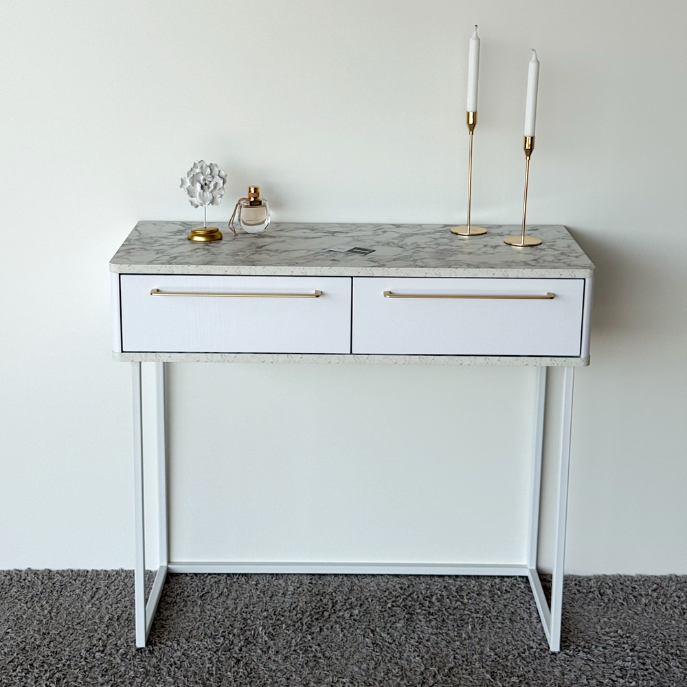 Туалетный столик консоль ROYAL 5211 эко (Мрамор Каррара-Белый-р.золото)